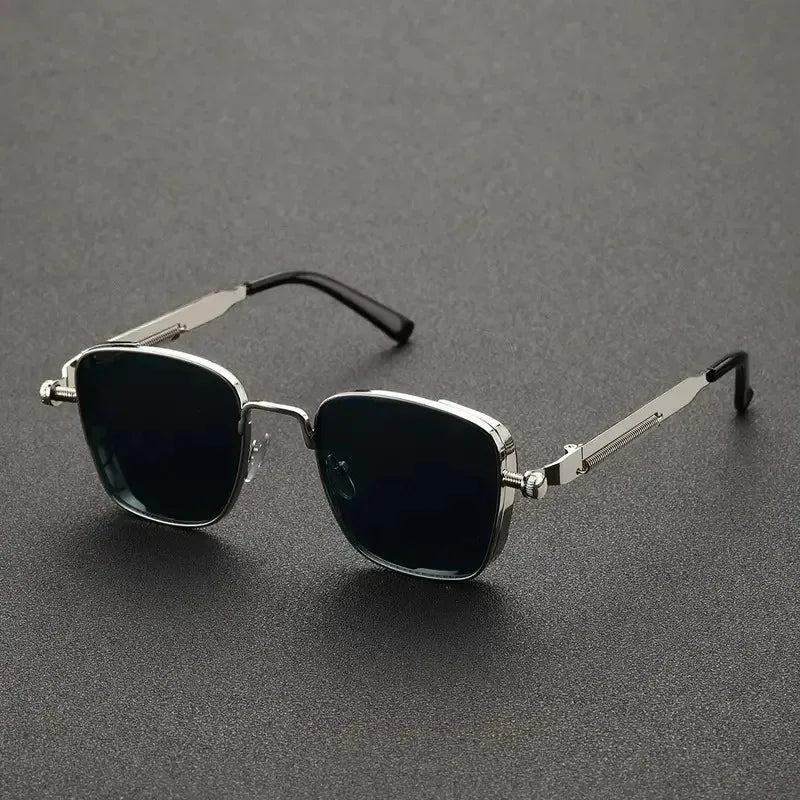 Vintage Steampunk Square Sunglasses with Metal Frame