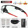 A black photochromic sports sunglasses frame and accessories including a glasses case, cloth, and myopia frame.