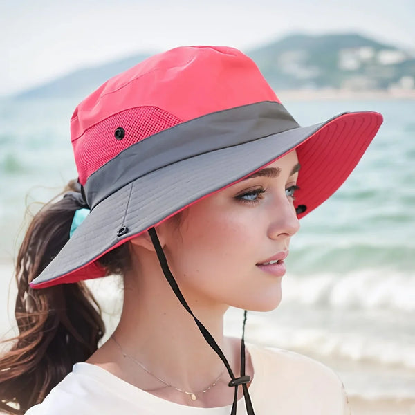 Women's Dual-Tone Sun Hat with Ponytail Hole