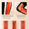 Diagram illustrating working principles of compression stockings, showing longitudinal and lateral pressure effects on veins.