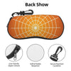 Orange back show pouch featuring a spider web pattern, showing features like a zipper closure and keychain carabiner.