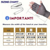 Sizing chart showing measurements in inches, centimeters, and length for small, medium, and large fingerless gloves.