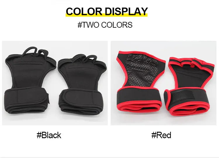 Two colors of adjustable workout wrist wraps shown in black and red.