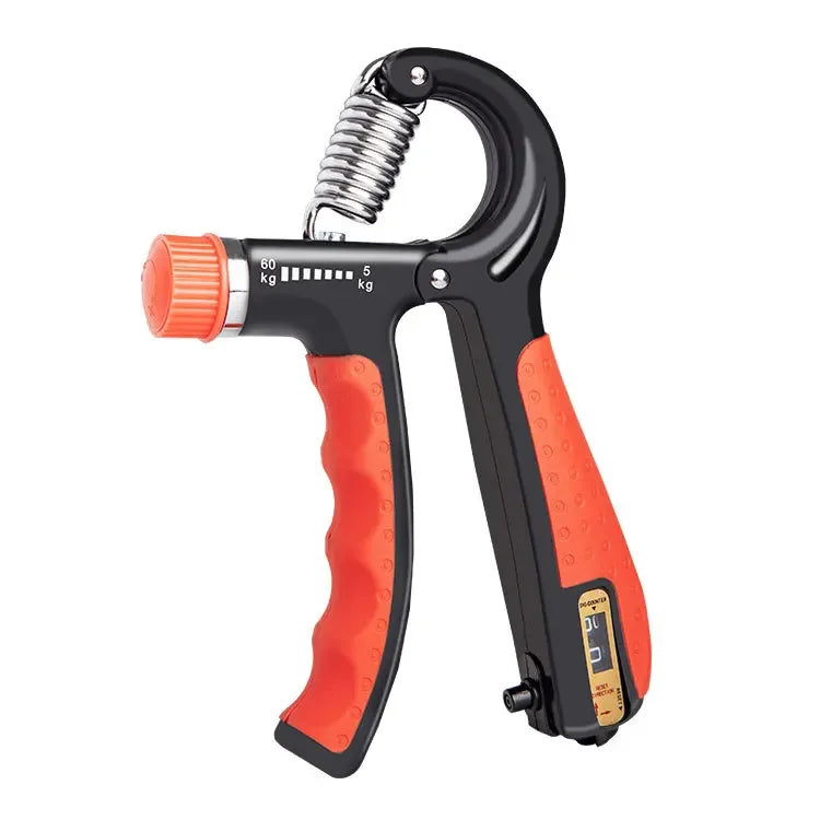 Black and orange adjustable hand grip strengthener for forearm and finger exercise