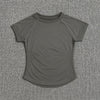 A plain gray seamless t-shirt for women.
