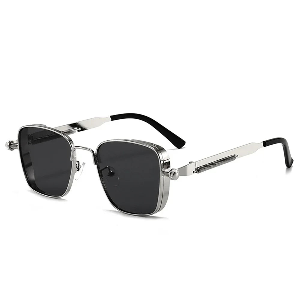 Vintage Steampunk Square Sunglasses with Metal Frame