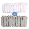 Ein Set von 20 Paar weißen Socken und ein Set grauer Socken.