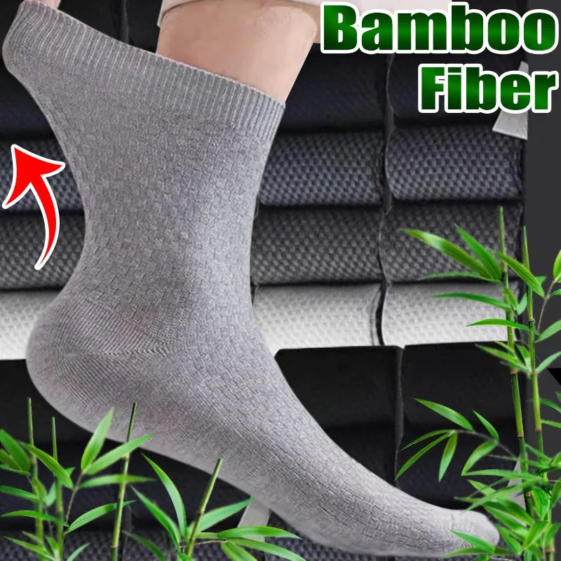 Gray bamboo fiber socks shown on a foot, highlighting the texture and fit.