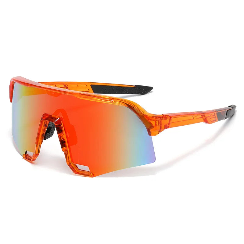 Orange getönte Sport-Riding-Sonnenbrille mit schwarzen Rahmen und orangefarbenen Ohrhaken