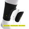 Black honeycomb shin guards worn on a leg, highlighting skin-friendly shock absorption and wear-resistant features.