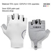 A pair of white and gray Inbike half-finger cycling gloves shown against a white background.