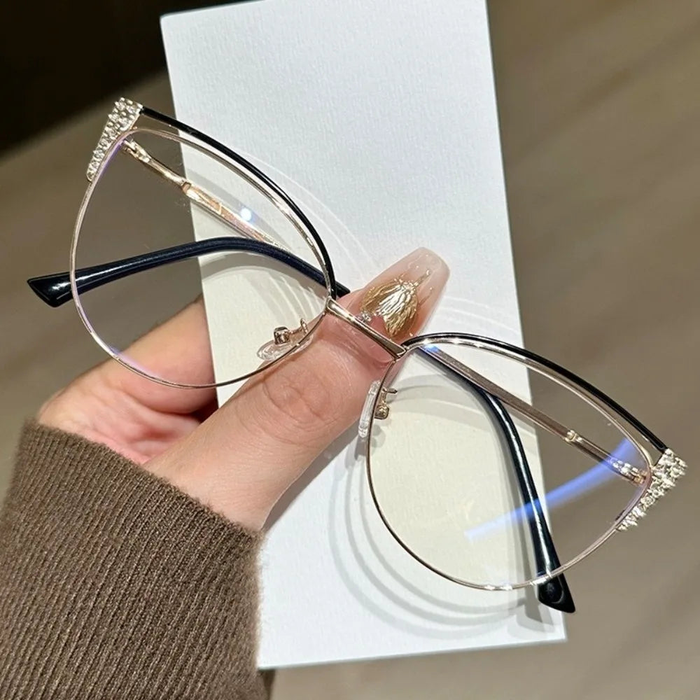 Rhinestone-Trimmed Blue Light Blocking Glasses with Clear Square Frame