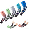A set of nine UV protection arm cooling sleeves in various shades of blue and green for outdoor activities.