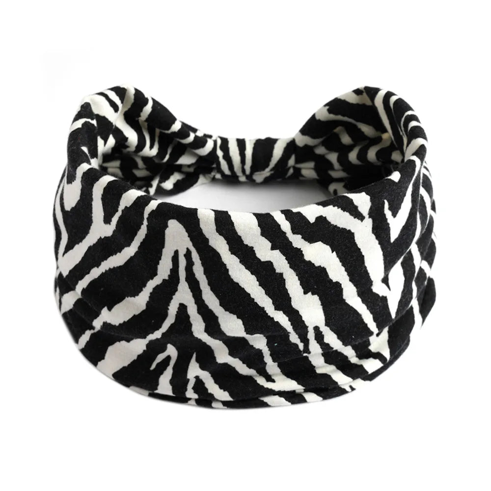 Black and white zebra print cotton stretch headband