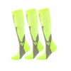 A pair of neon yellow compression socks for men, featuring a mesh design and gray accents.