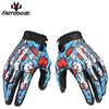 A pair of blue and red motocross and off-road cycling gloves with black accents.