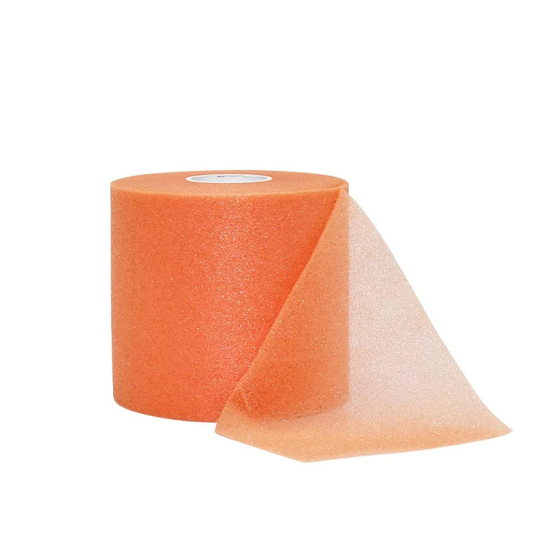 Roll of orange protective foam athletic tape wrap shown in a cross-section view
