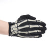 A pair of black tactical finger gloves with a light gray skeleton design on the knuckles.