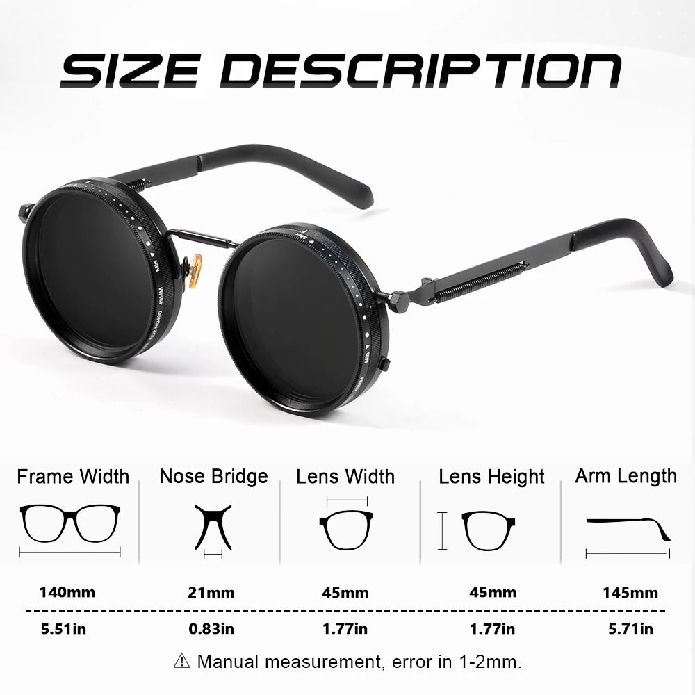 Lunettes de soleil noires polarisées avec fonction d'atténuation réglable sur fond blanc.