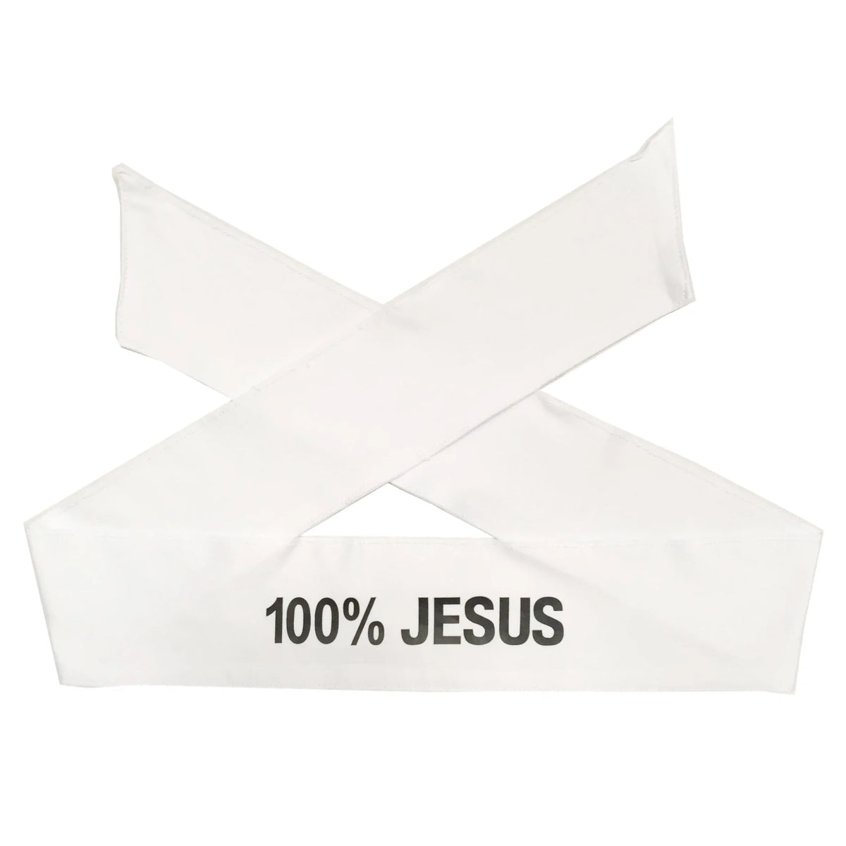 Bandeau en tissu blanc avec un motif de croix et l'inscription 100% JÉSUS