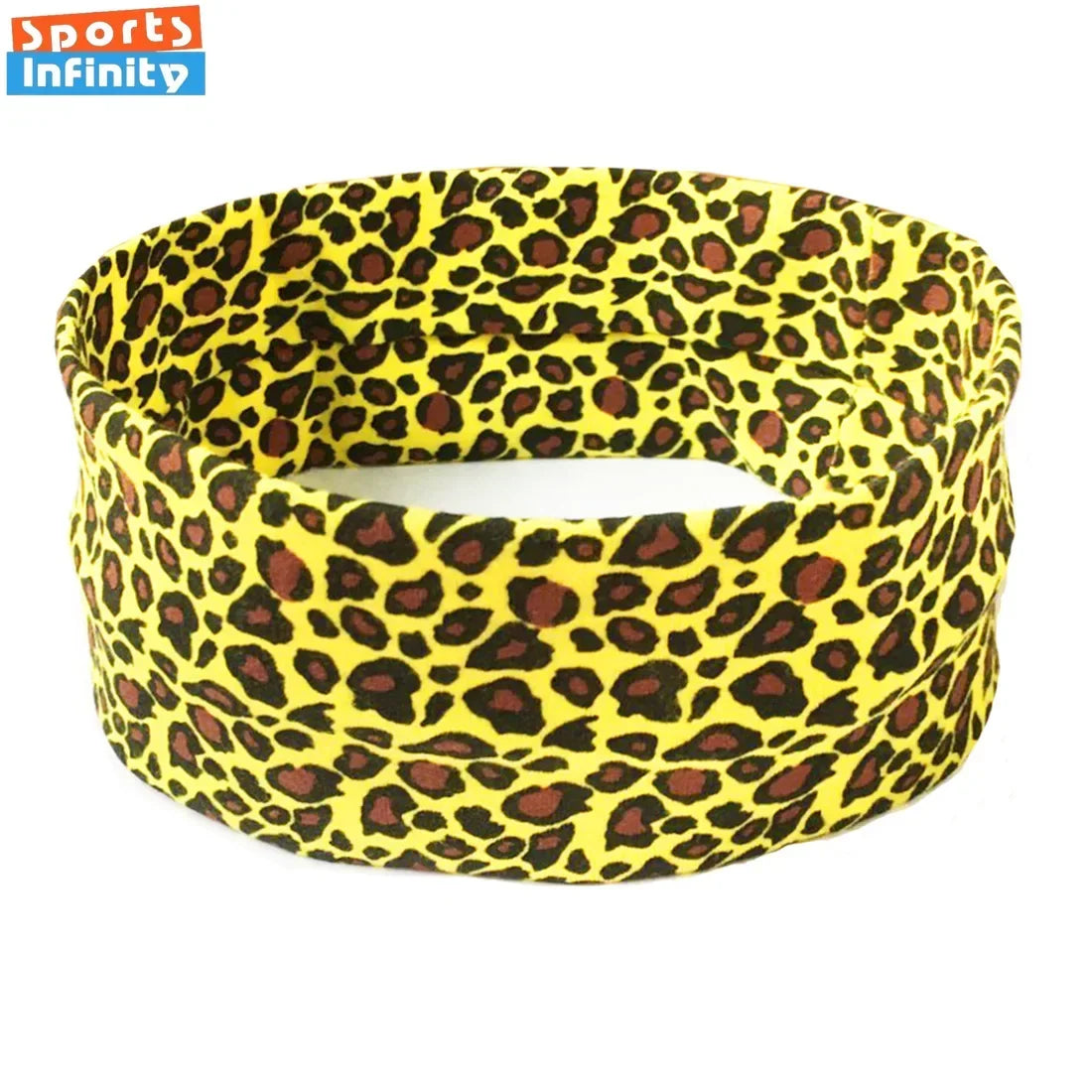 Yellow sports headband with a leopard print pattern