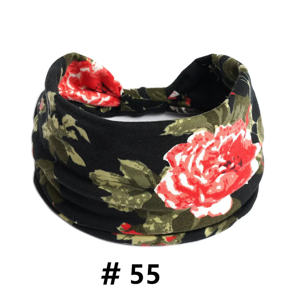 Bandeau en coton extensible à imprimé floral noir avec des roses rouges
