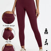 A model wears deep burgundy high-waist yoga leggings highlighting the V-shape design and hip lift.