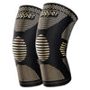 Black copper knee compression sleeve with textured and striped patterns
