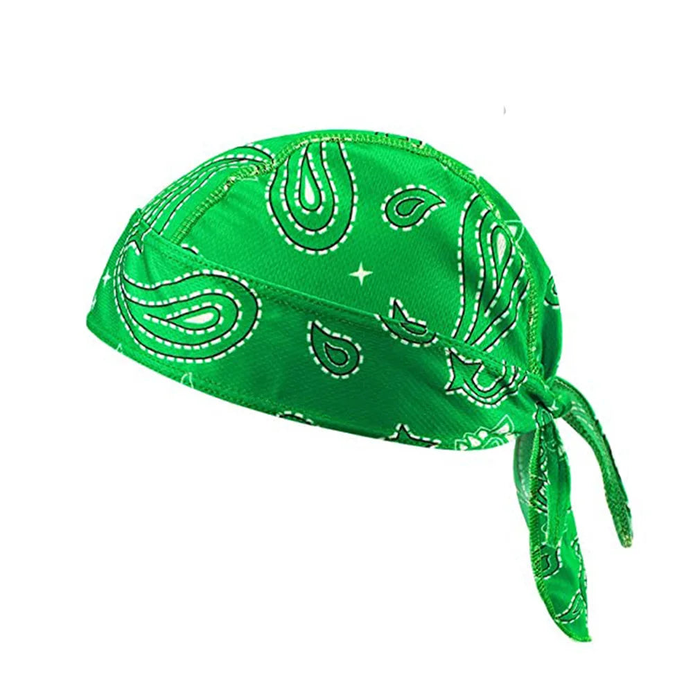 Grüne atmungsaktive UV-Sport-Stirnbandana mit weißem Paisley-Muster