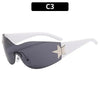 A pair of dark gray gradient sunglasses with a gold star accent, shown against a white background.