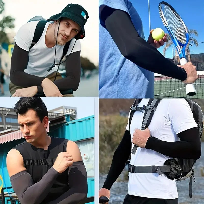 Un hombre con mangas negras y camisa blanca en dos poses, uno sosteniendo una pelota de tenis con una raqueta.