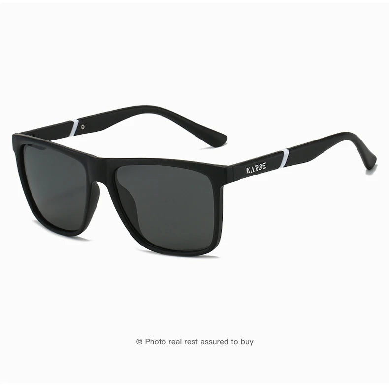Black polarized sports sunglasses with black frames shown against a white background.