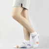 White compression running socks for men with gray stripes and blue accents