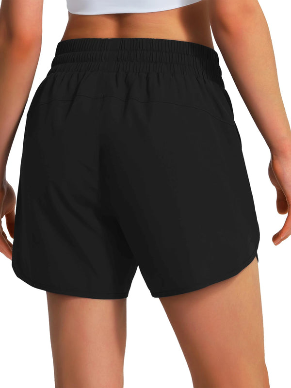 Black women's quick-dry sports running shorts shown on a model.