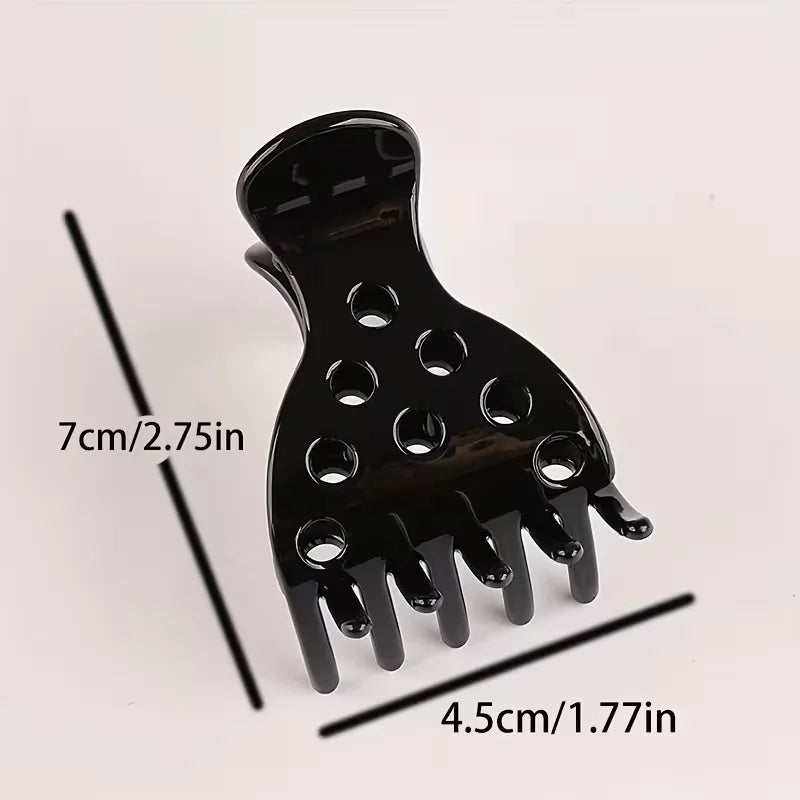 Black plastic root lifting hairpin curling clamps set shown with dimensions.