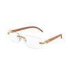 Gafas sin montura de diamantes vintage con brazos de madera y lentes transparentes