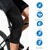 Manguitos negros de compresión para piernas usados por un ciclista, con iconos que indican usos para ciclismo, levantamiento 