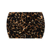 A close-up of a black and brown leopard print boho printed wide knotted headband.