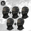 A set of camouflage mesh balaclavas shown in various shades and angles.