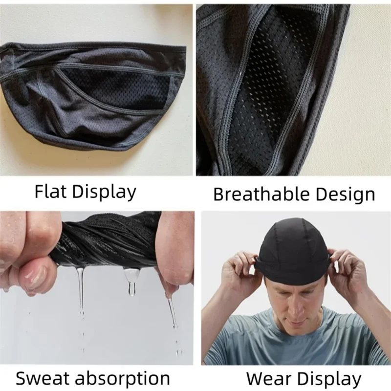 Imágenes de un casco de ciclismo negro interior, con diseño transpirable y capacidad de absorción de sudor.