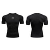 Black men's performance compression t-shirt shown from the back view
