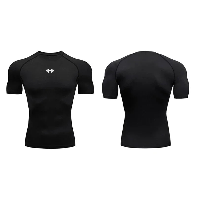 Black men's performance compression t-shirt shown from the back view