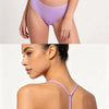 A model wearing a lilac ribbed crop top sports bra for yoga and fitness.