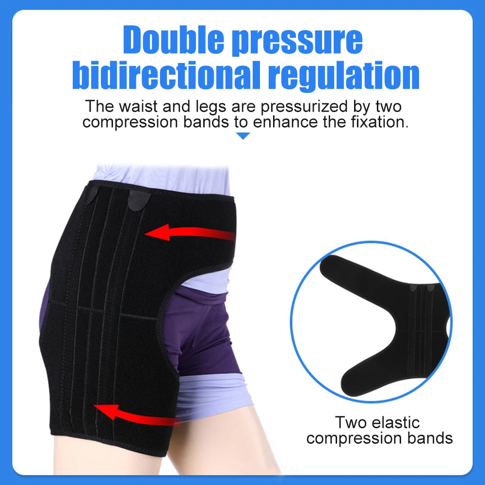 Black compression support brace for the waist and legs, featuring double pressure bidirectional regulation.