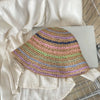 Handwoven Rainbow Stripe Straw Sun Hat with Wide Brim