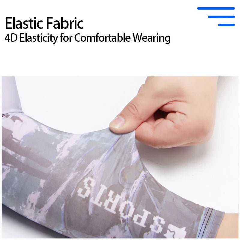 Close-up of a hand stretching an elastic fabric arm sleeve for sports and outdoor activities