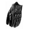 Black full finger leather motorcycle riding gloves with a silver lightning bolt emblem