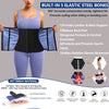 A woman wearing a purple built-in elastic steel bone waist trainer corset for back and core support.