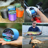 A collection of SOUGA BRAID 8x fishing line spools in various colors, including black, purple, and orange.