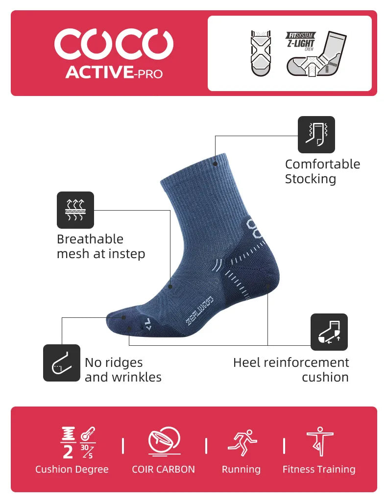 Navy blue active-pro running socks featuring breathable mesh and heel reinforcement cushion.